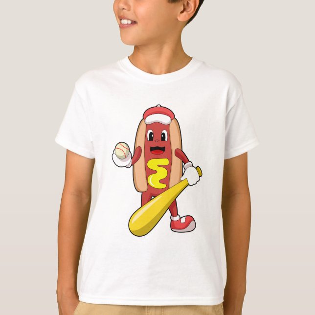 Hotdog at Baseball with Baseball bat T-Shirt (Front)