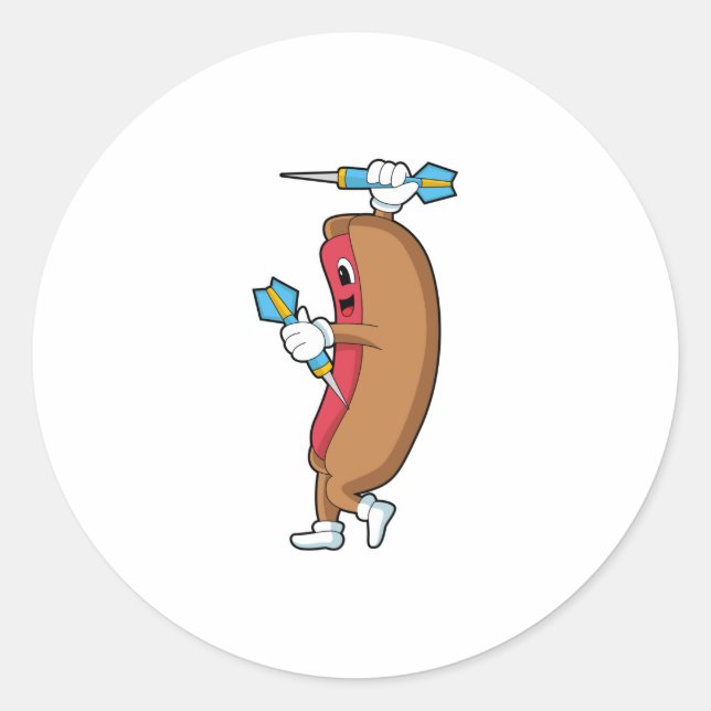 Hotdog at Darts with Dart.PNG Classic Round Sticker (Front)