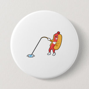 Hotdog at Fishing with Fishing rod 3 Inch Round Button