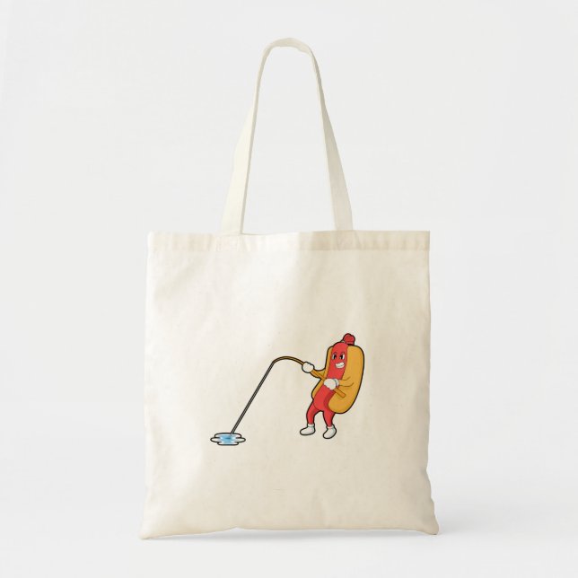Hotdog at Fishing with Fishing rod Tote Bag (Front)