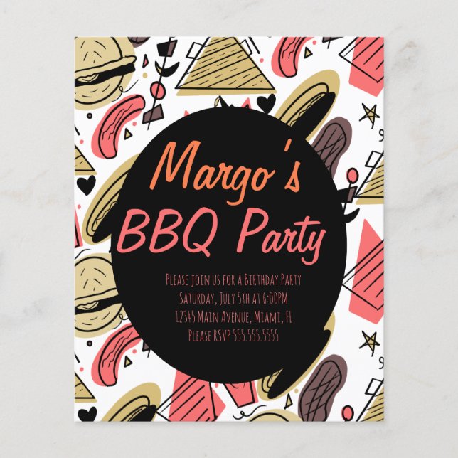 Hotdog Burger Doodle BBQ Anniversaire Motif Flyers (Devant)