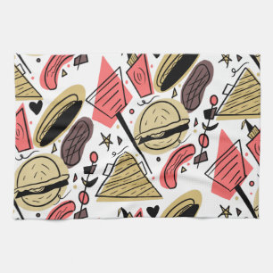 Hotdog Burger Doodle BBQ Birthday Pattern Kitchen Towel