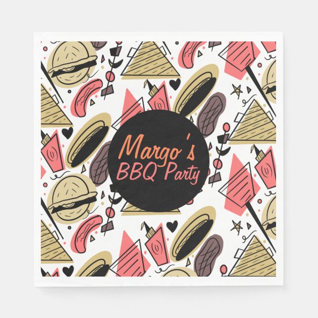 Hotdog Burger Doodle BBQ Birthday Pattern      Napkin (Front)