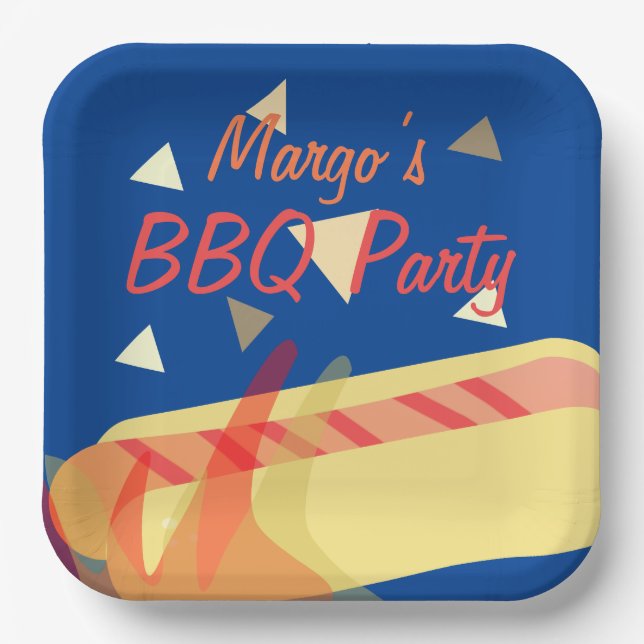 Hotdog Cookout BBQ Birthday Party  Blue Paper Plate (Front)
