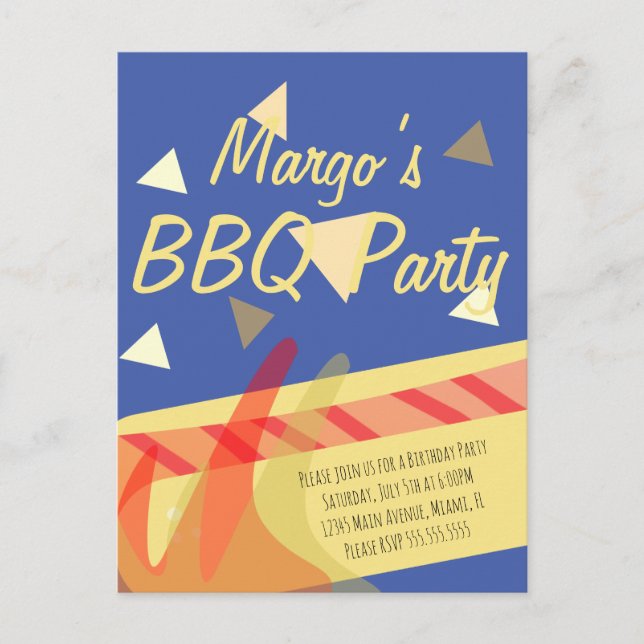 Hotdog Cookout BBQ Birthday Party Invitation Postc Postcard (Front)