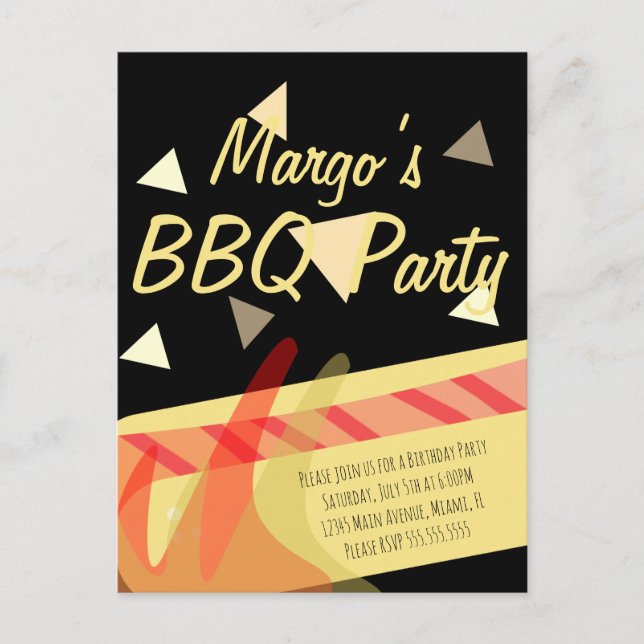 Hotdog Cookout BBQ Birthday Party Invitation Postcard (Front)