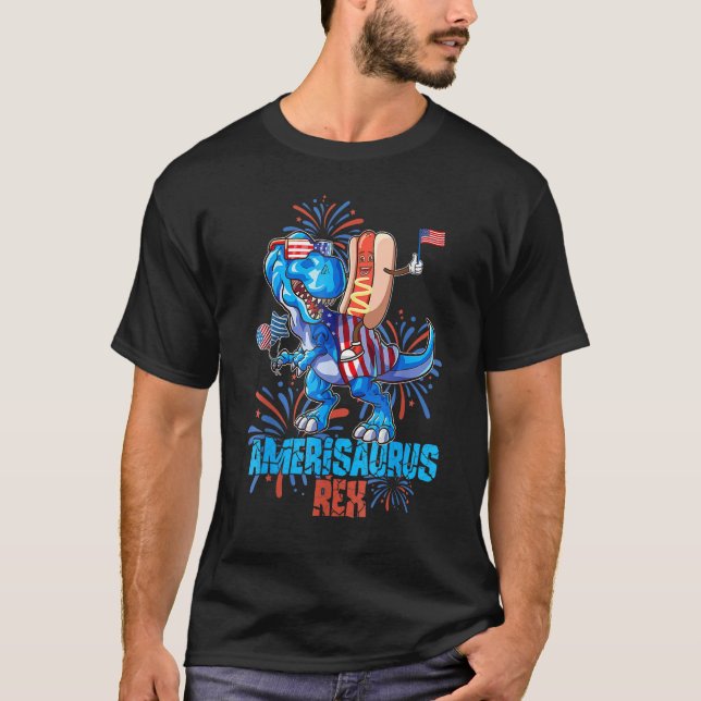 Hotdog Rex Dinosaur 4th of July Amerisaurus T-Shirt (Front)