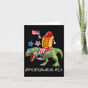 Hotdog Riding T Rex Dinosaur 4th Of July Amerisaur Card