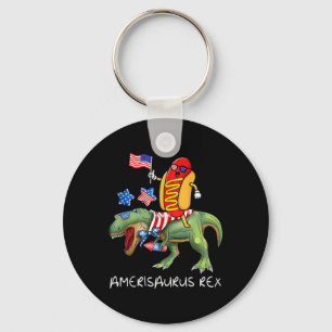 Hotdog Riding T Rex Dinosaur 4th Of July Amerisaur Keychain