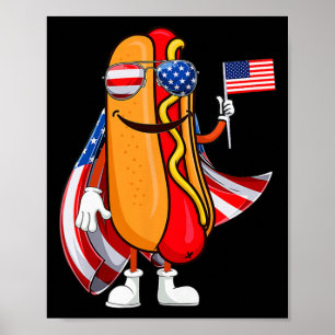 Hotdog Sungles American Flag Usa Funny 4th Of July Poster