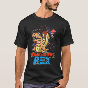 Hotdog T Rex Dinosaur 4th of July Amerisaurus Funn T-Shirt