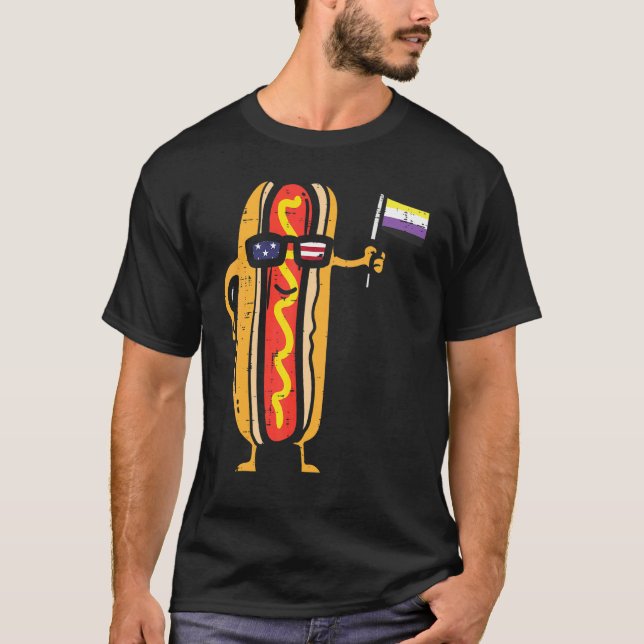 Hotdog Us Flag Sunglasses Nonbinary Enby Nb Pride  T-Shirt (Front)