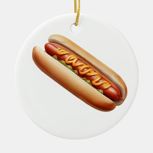 Hotdog with mustard ceramic ornament (Front)