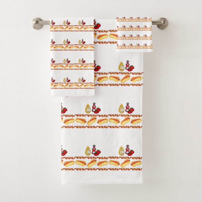 Hotdogs Ketchup Mustard Bathroom Towel Sets (Insitu)