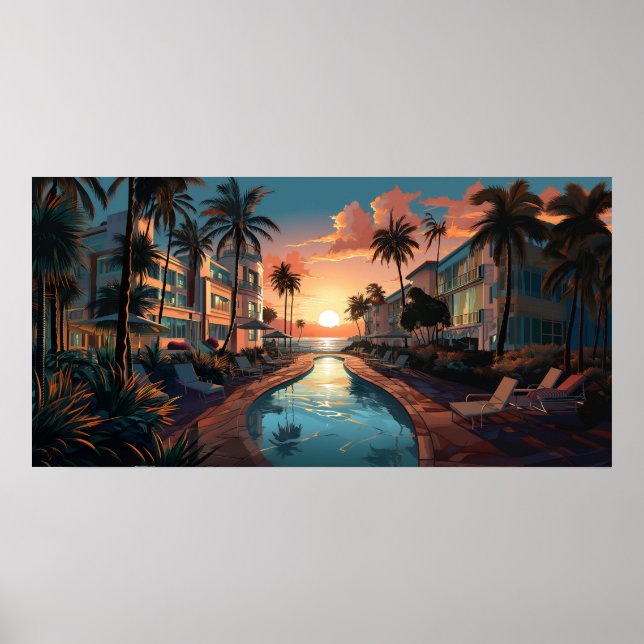 Hôtel Art déco Miami Beach années 1950 au lever du (Devant)