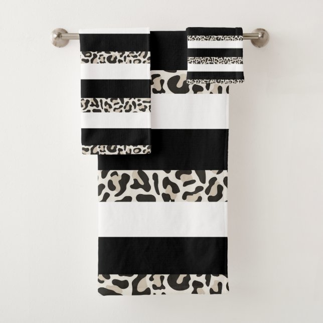 Hotel Black Rose Gold White Striped  Bath Towel Set (Insitu)