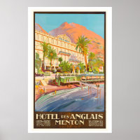 Hôtel des Anglais Menton Affiche de voyage vintage
