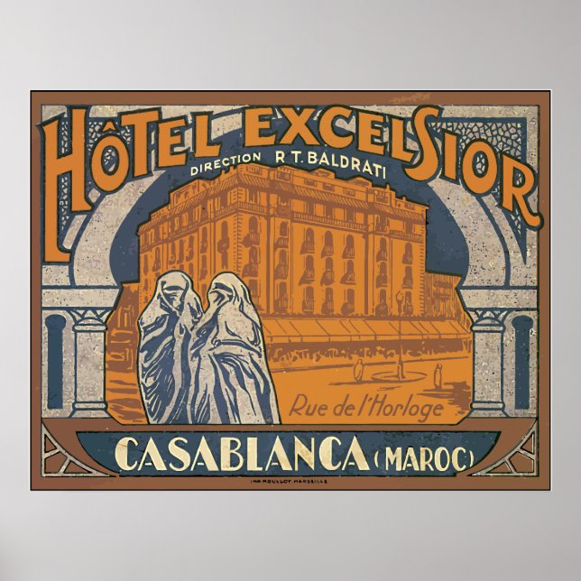 Hotel Excelsior Casablanca (Maroc), Vintage Poster (Front)