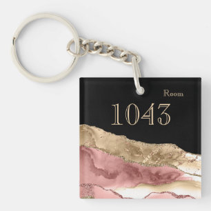 Hotel lodge resort rose goldmarble stone gold blue keychain