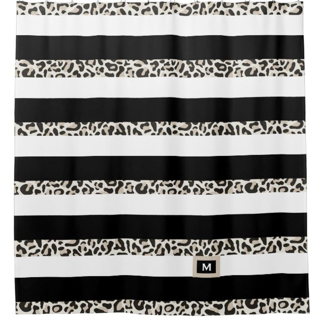 Hotel Monogram Black Rose Gold White Striped Bath (Front)