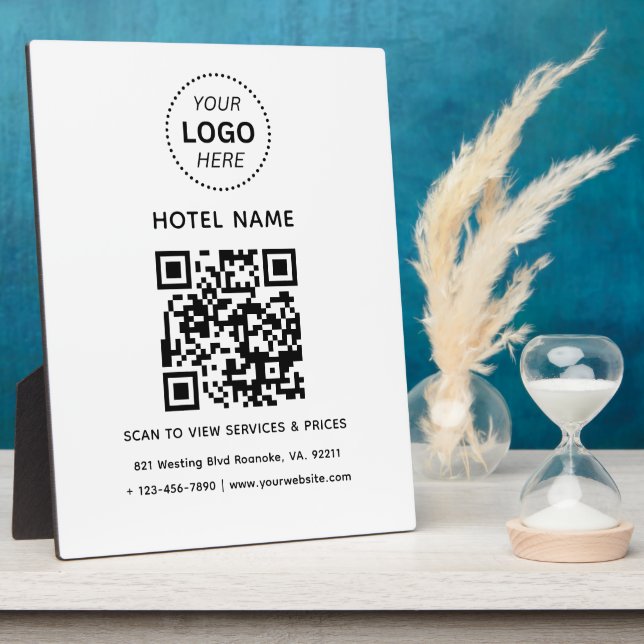 Hotel Name Logo & QR code Services Prices Details Plaque (Side)