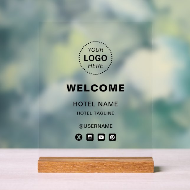 Hotel Name & Logo Simple Reception Welcome Acrylic Sign (Neutral)