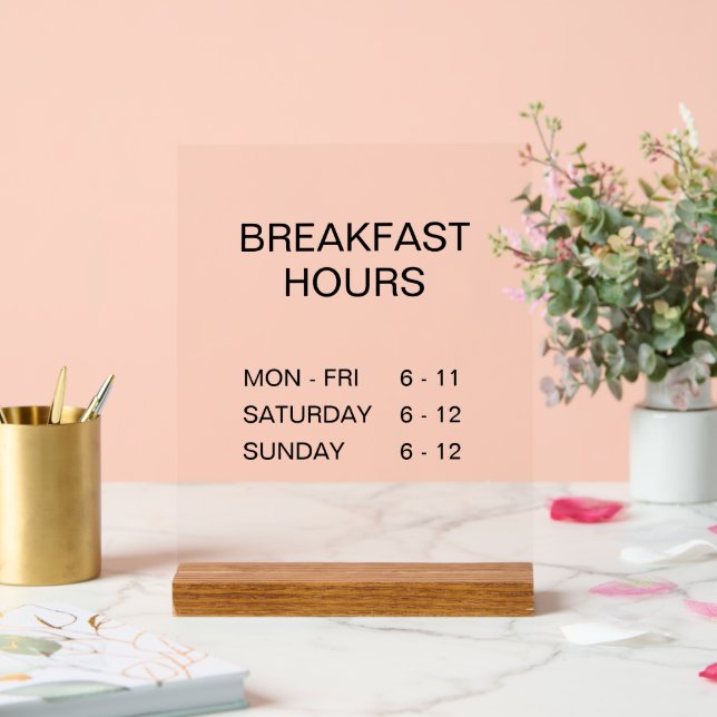 Hôtel Petit déjeuner Horaires transparent panneau  (Mariage)