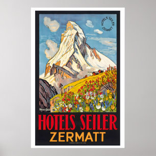 Hotel Seller Zermatt Switzerland Vintage Travel Poster