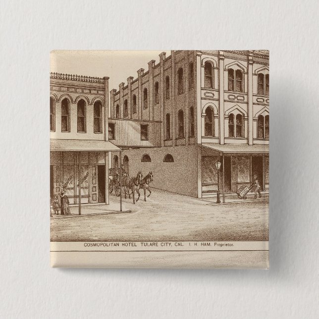 Hotel, vineyard, Tulare 2 Inch Square Button (Front)