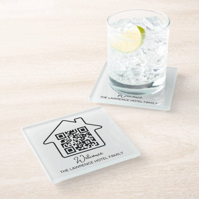 Hotel warming Gift | Personalized WiFi QR Code Glass Coaster (Angled)