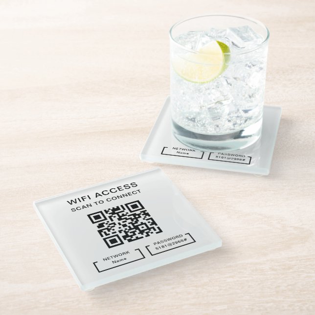 Hotel Wifi Password Personalized QR Code Glass Coaster (Angled)