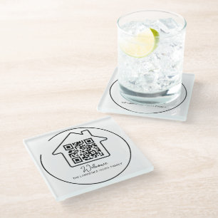 Hotelwarming Gift Personalized WiFi Sign QR Code Glass Coaster