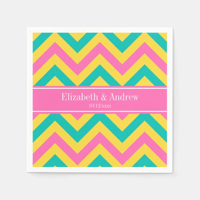 HotPink2 Teal Pineapple LG Chevron Name Monogram Napkin (Front)