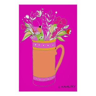 HotPink Original Colorful Flowers In A Mug Poster 