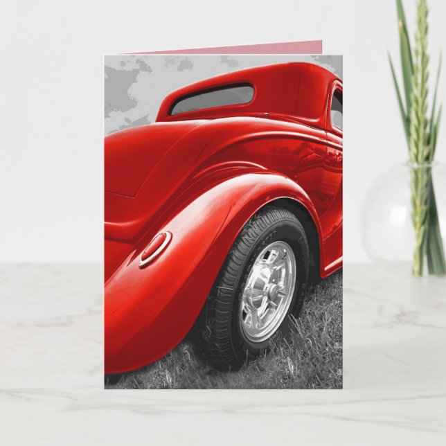 HOTROD CLASSIC VOITURE ROUGE CARTE D'ANNIVERSAIRE (Devant)