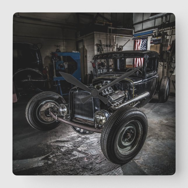 Hotrod in a Garage Wall Clock (Front)