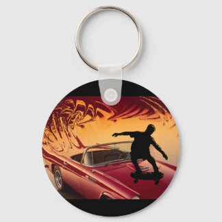 Hotrods and skateboarders keychain