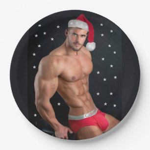 Hottest Hunks on the Planet! Buff Santa Paper Plate