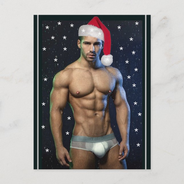 Hottest Hunks On The Planet Christmas Buff Santa   Holiday Postcard (Front)