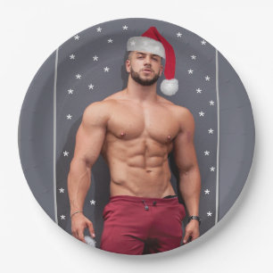 Hottest Hunks On The Planet Christmas Buff Santa Paper Plate