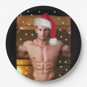 Hottest Hunks on the Planet! Christmas Buff Santa Paper Plate