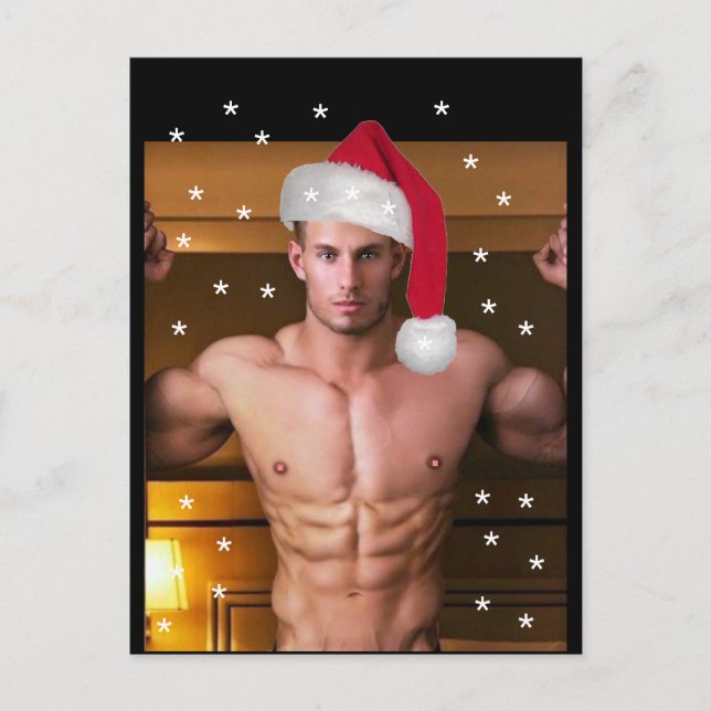 Hottest Hunks on the Planet! Christmas Buff Santa Postcard (Front)