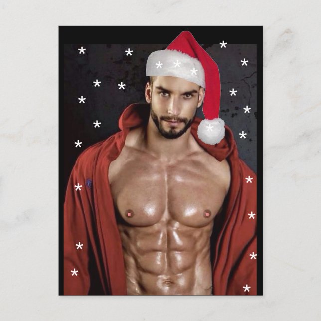 Hottest Hunks On The Planet! Christmas Buff Santa  Postcard (Front)