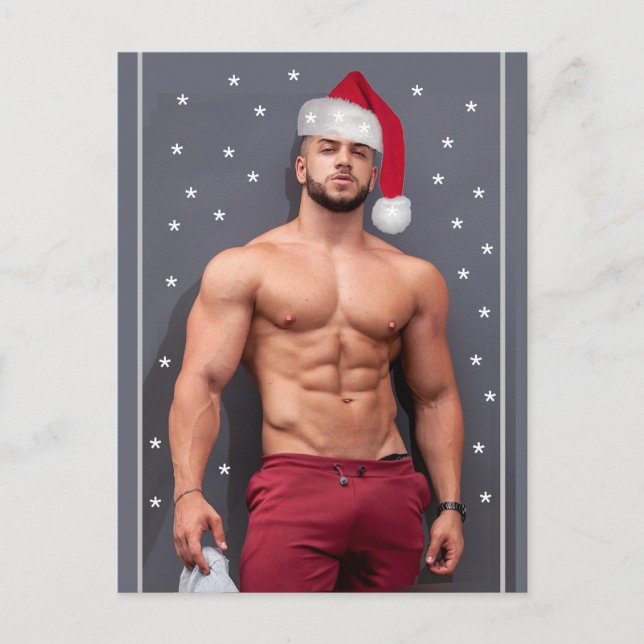 Hottest Hunks On The Planet Christmas Buff Santa   Postcard (Front)