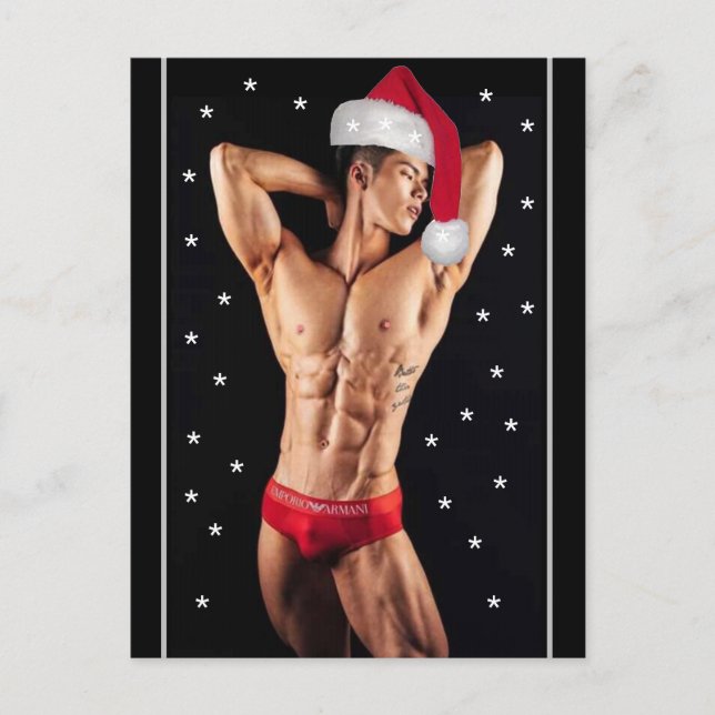 Hottest Hunks on the Planet! Christmas Buff Santa  Postcard (Front)