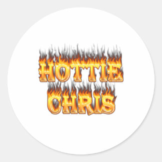 Hottie Chris fire and flames. Classic Round Sticker
