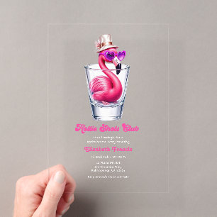 Hottie Shots Club Funny Pink Flamingo Bachelorette Acrylic Invitations