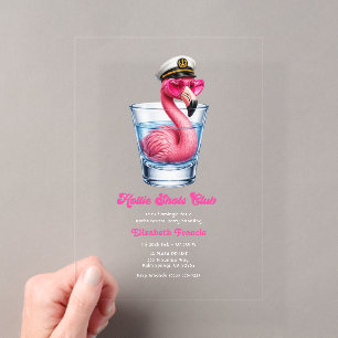 Hottie Shots Club Funny Pink Flamingo Bachelorette Acrylic Invitations