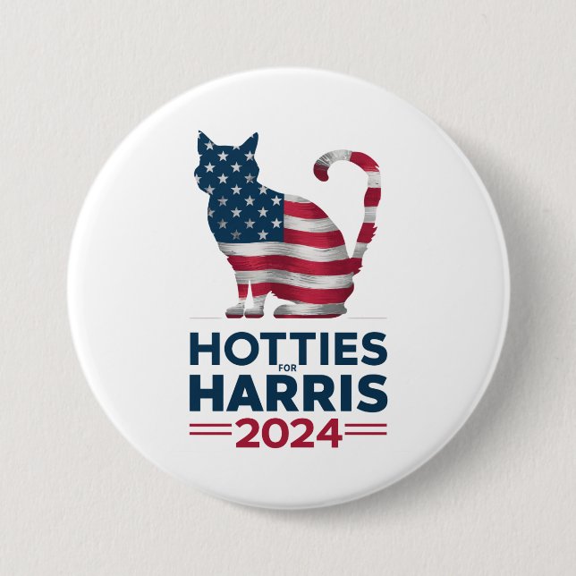 Hotties For Harris 2024 Cat Ladies Kamala Harris 3 Inch Round Button (Front)