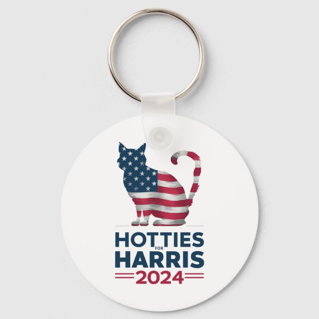 Hotties For Harris 2024 Cat Ladies Kamala Harris Keychain (Front)